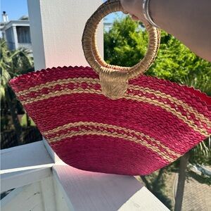 NWOT Pink Rattan Bag with Circular Handle